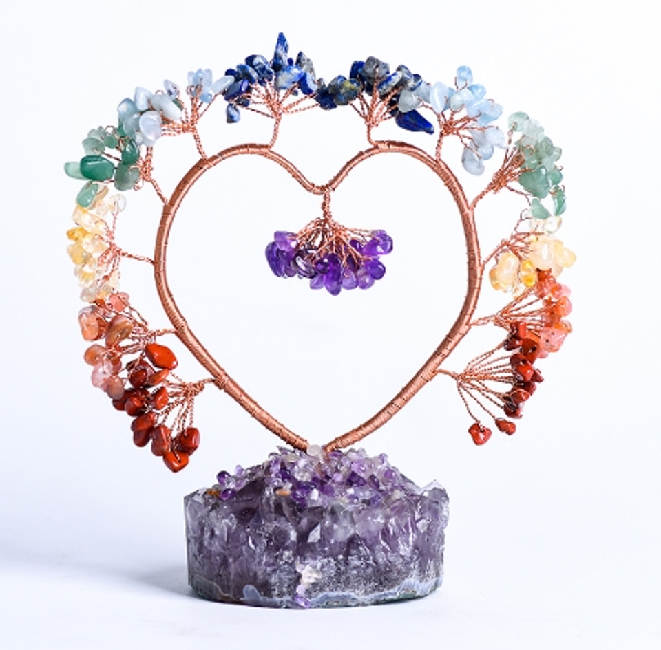 Healing Crystal,Lucky Crystal,Love Relationship,Get Rich,Heart Shape Amethyst Cluster Base Crystal Tree Ornaments